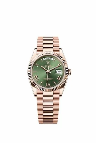 Rolex Day-Date 36 Everose Gold - Fluted / Green - Roman / President 128235-0089 (m128235-0089)